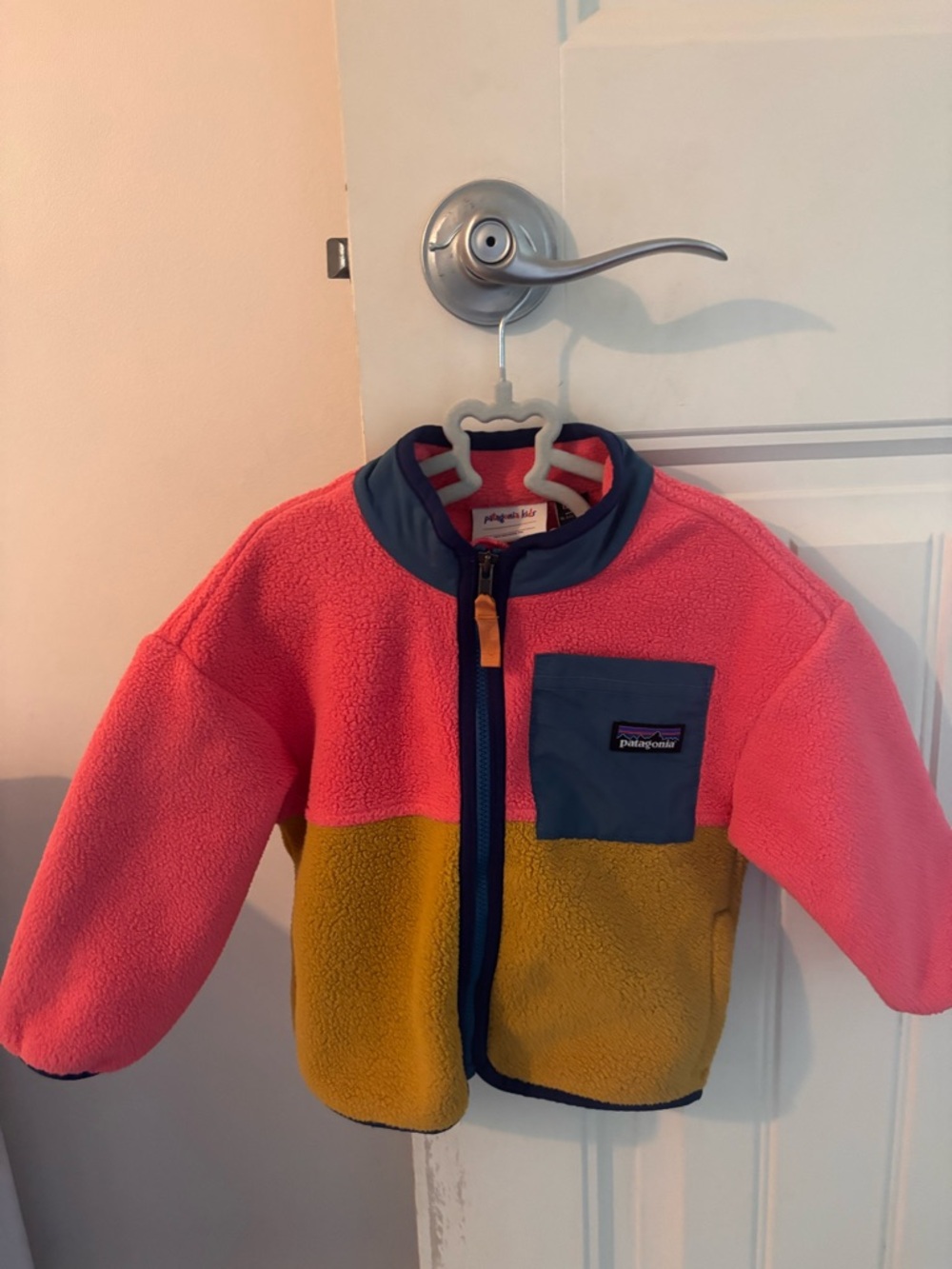 Patagonia Kids Colorblock Fleece Jacket - Coral, Mustard & Navy